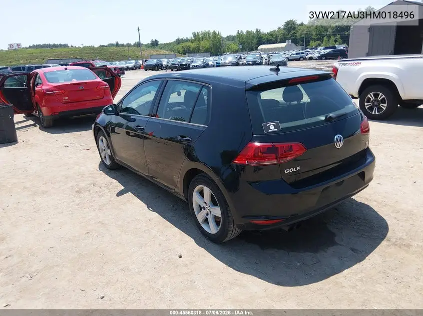 2017 Volkswagen Golf Tsi S 4-Door/Tsi Se 4-Door/Tsi Sel 4-Door/Tsi Wolfsburg Edition 4-Door VIN: 3VW217AU3HM018496 Lot: 45560318