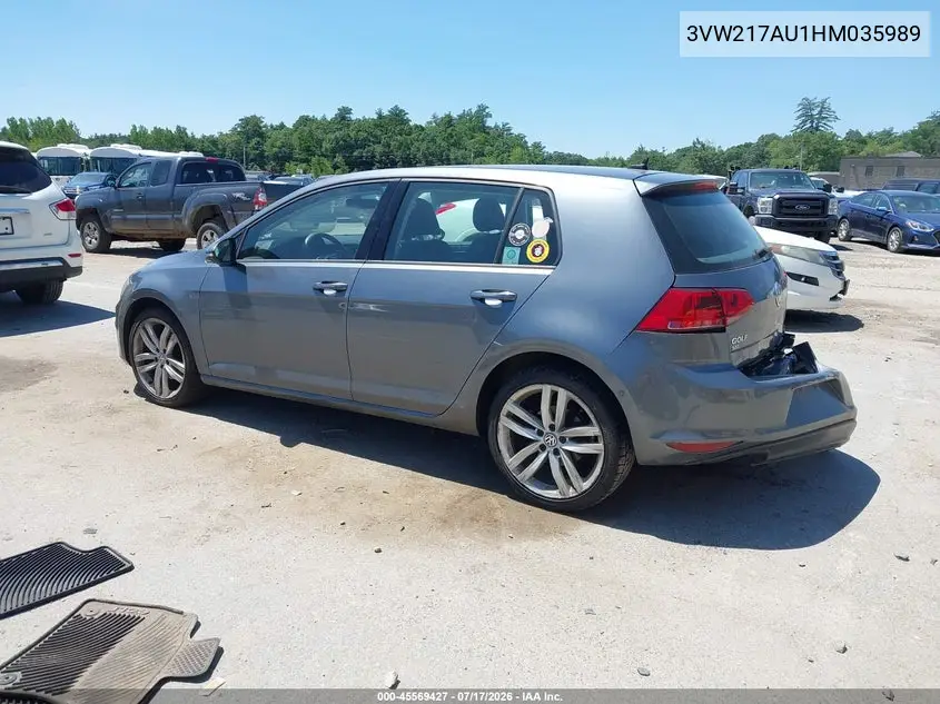 2017 Volkswagen Golf Tsi S 4-Door/Tsi Se 4-Door/Tsi Sel 4-Door/Tsi Wolfsburg Edition 4-Door VIN: 3VW217AU1HM035989 Lot: 45569427