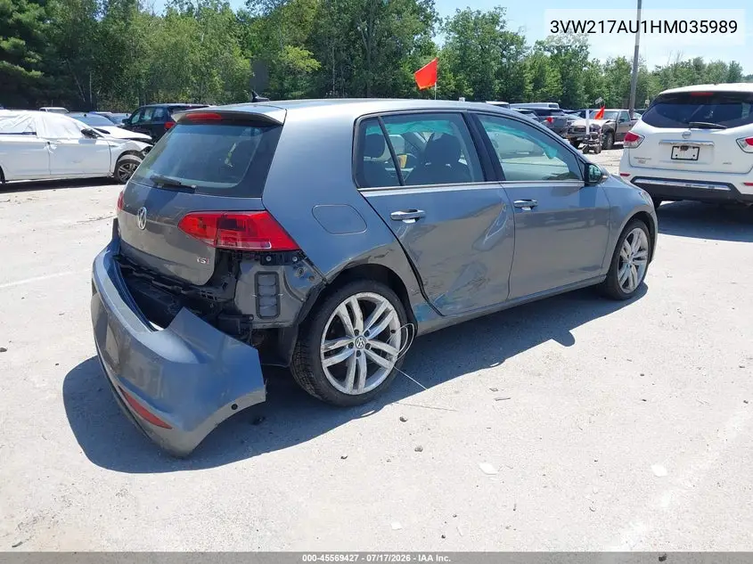 2017 Volkswagen Golf Tsi S 4-Door/Tsi Se 4-Door/Tsi Sel 4-Door/Tsi Wolfsburg Edition 4-Door VIN: 3VW217AU1HM035989 Lot: 45569427