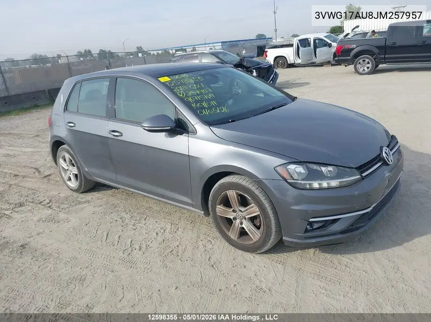 2018 Volkswagen Golf S/Se VIN: 3VWG17AU8JM257957 Lot: 12598355