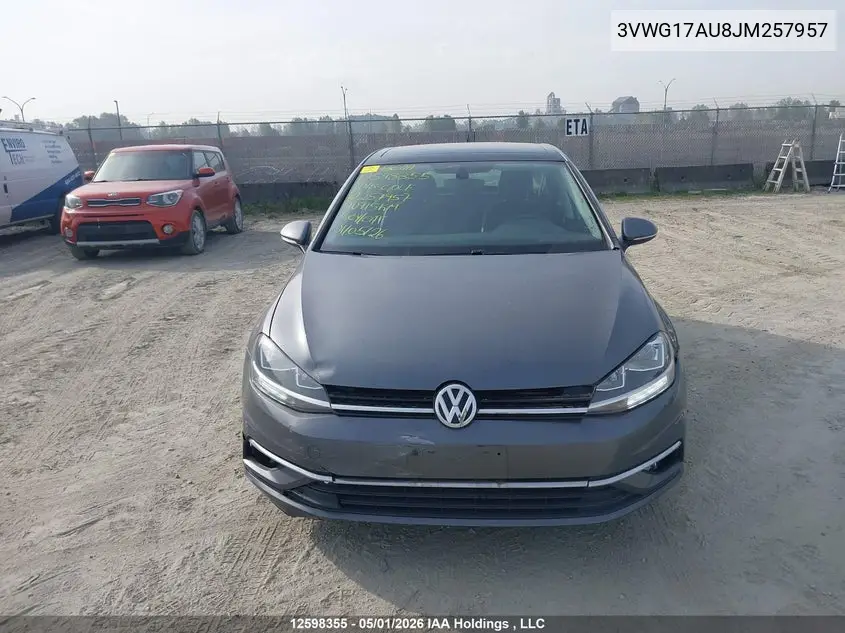 2018 Volkswagen Golf S/Se VIN: 3VWG17AU8JM257957 Lot: 12598355
