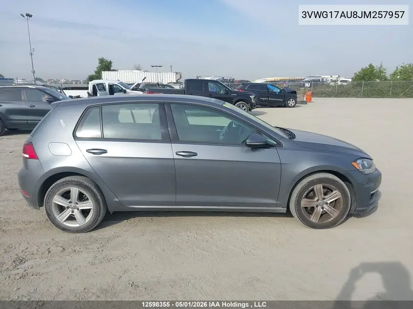 2018 Volkswagen Golf S/Se VIN: 3VWG17AU8JM257957 Lot: 12598355