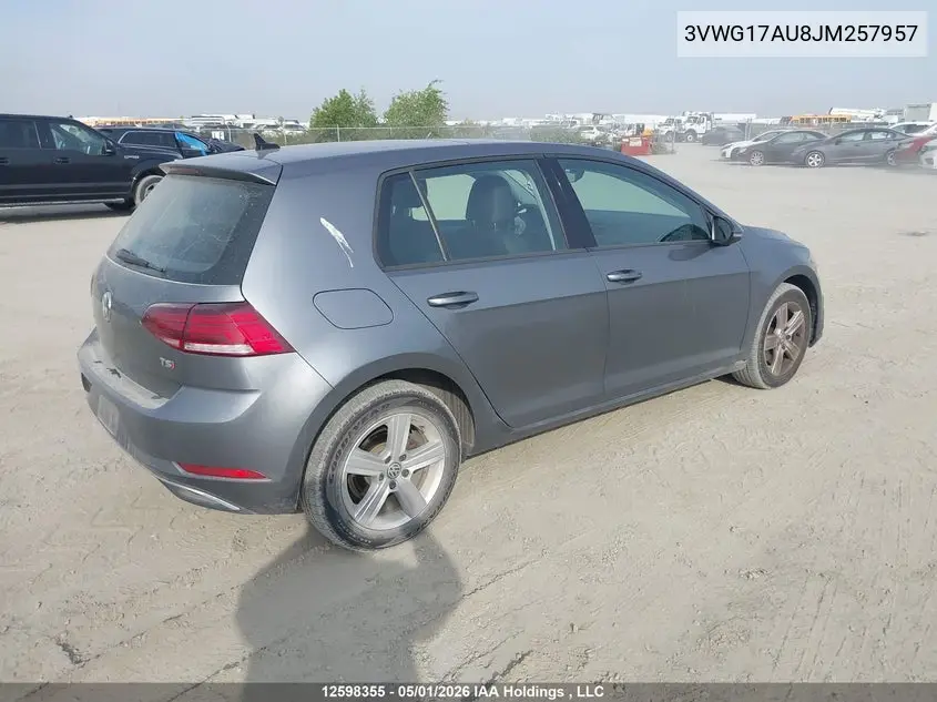 2018 Volkswagen Golf S/Se VIN: 3VWG17AU8JM257957 Lot: 12598355