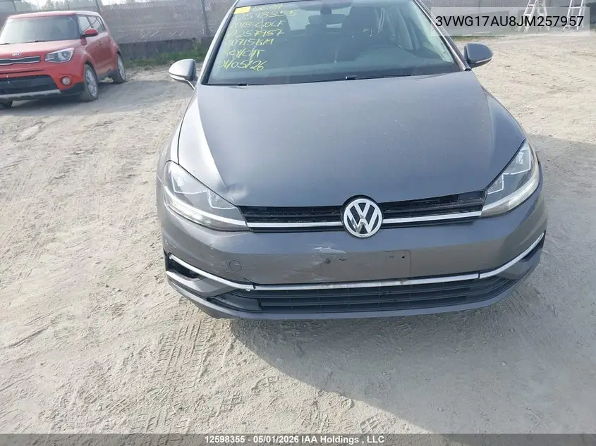 2018 Volkswagen Golf S/Se VIN: 3VWG17AU8JM257957 Lot: 12598355