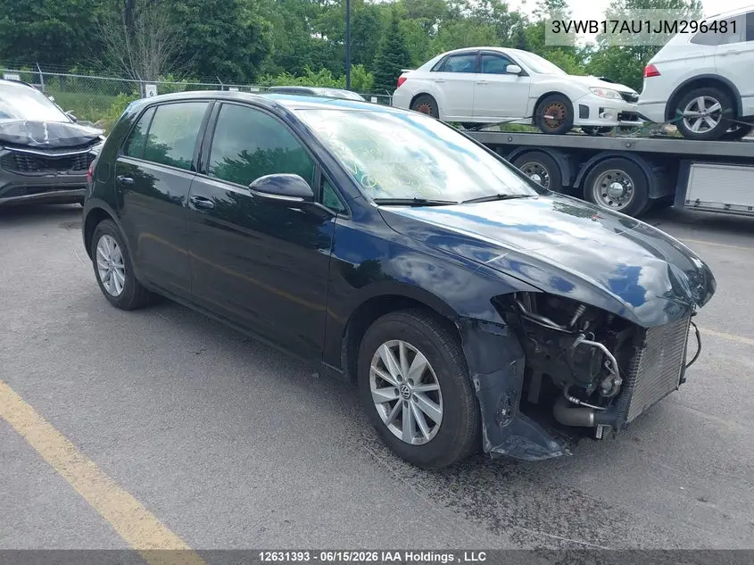 2018 Volkswagen Golf S/Se VIN: 3VWB17AU1JM296481 Lot: 12631393