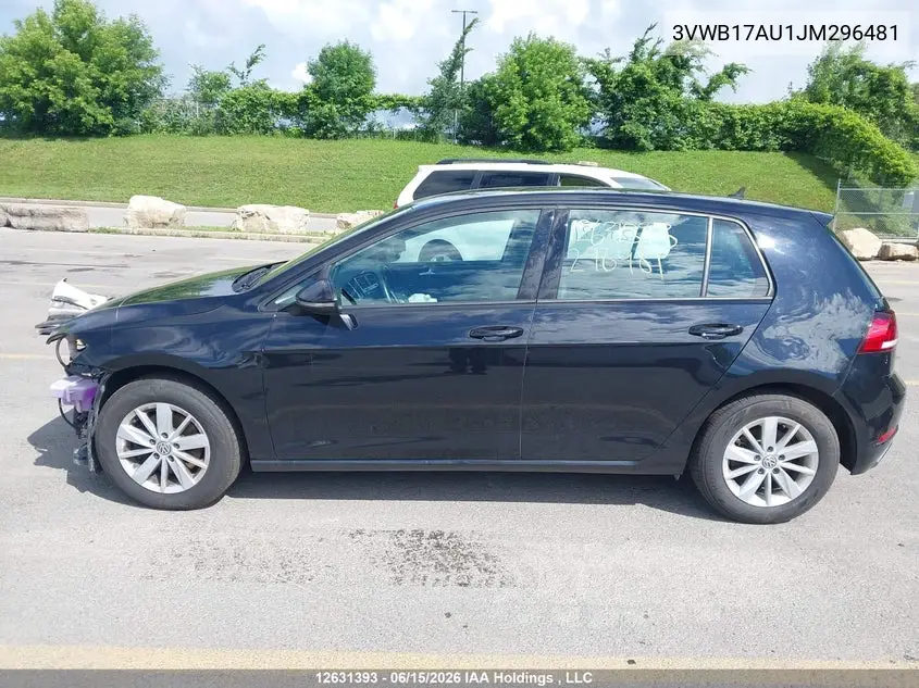 2018 Volkswagen Golf S/Se VIN: 3VWB17AU1JM296481 Lot: 12631393
