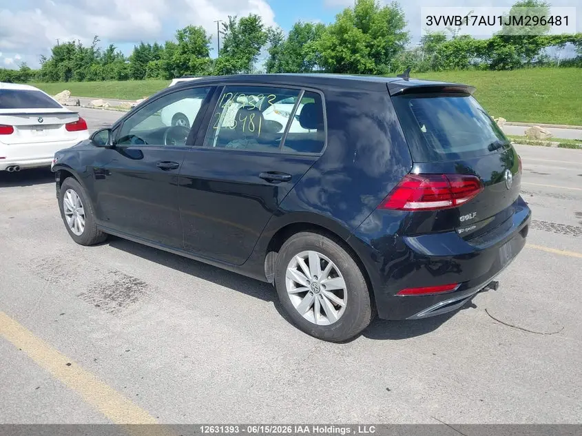 2018 Volkswagen Golf S/Se VIN: 3VWB17AU1JM296481 Lot: 12631393