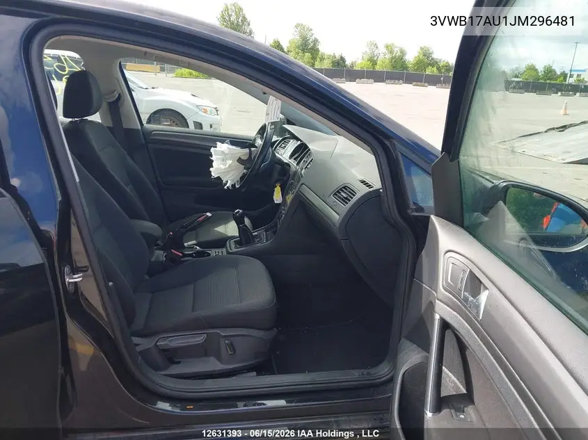 2018 Volkswagen Golf S/Se VIN: 3VWB17AU1JM296481 Lot: 12631393