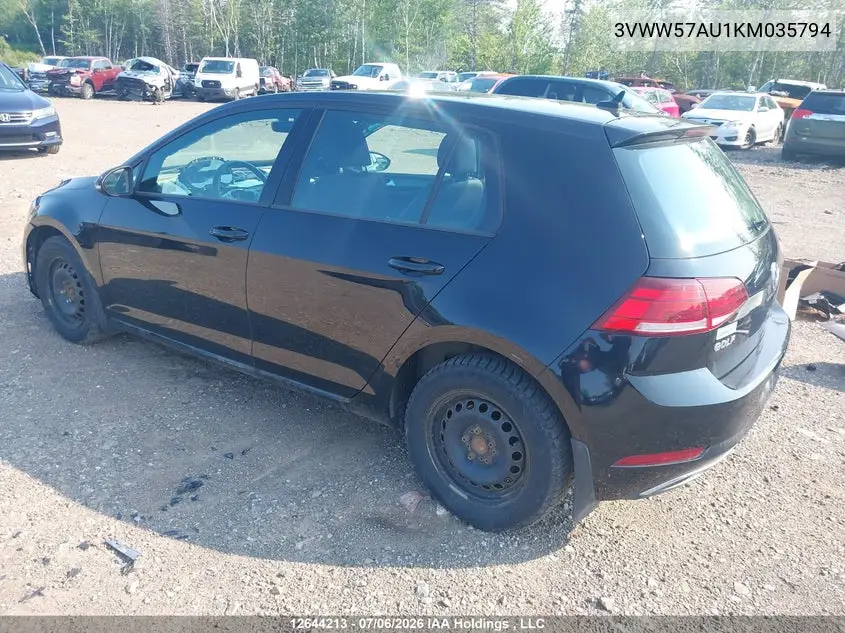 2019 Volkswagen Golf 1.4 Tsi Comfortline/1.4 Tsi Execline/1.4 Tsi Highline VIN: 3VWW57AU1KM035794 Lot: 12644213X