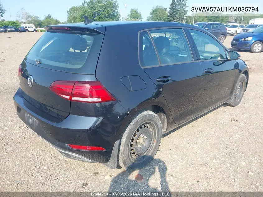 2019 Volkswagen Golf 1.4 Tsi Comfortline/1.4 Tsi Execline/1.4 Tsi Highline VIN: 3VWW57AU1KM035794 Lot: 12644213X