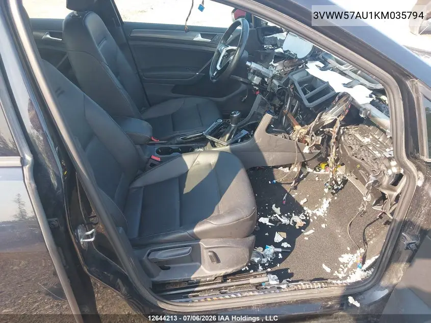 2019 Volkswagen Golf 1.4 Tsi Comfortline/1.4 Tsi Execline/1.4 Tsi Highline VIN: 3VWW57AU1KM035794 Lot: 12644213X