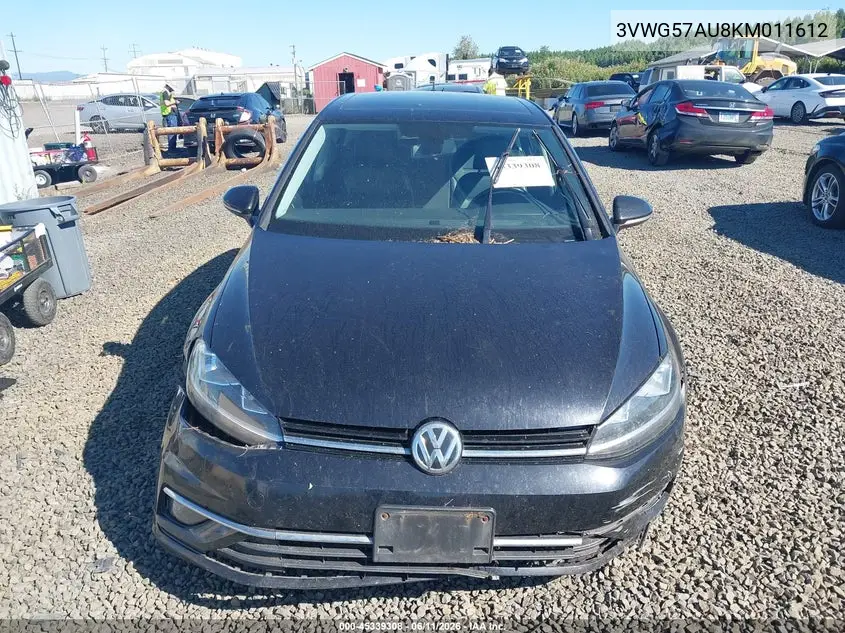 2019 Volkswagen Golf 1.4T S/1.4T Se VIN: 3VWG57AU8KM011612 Lot: 45339308
