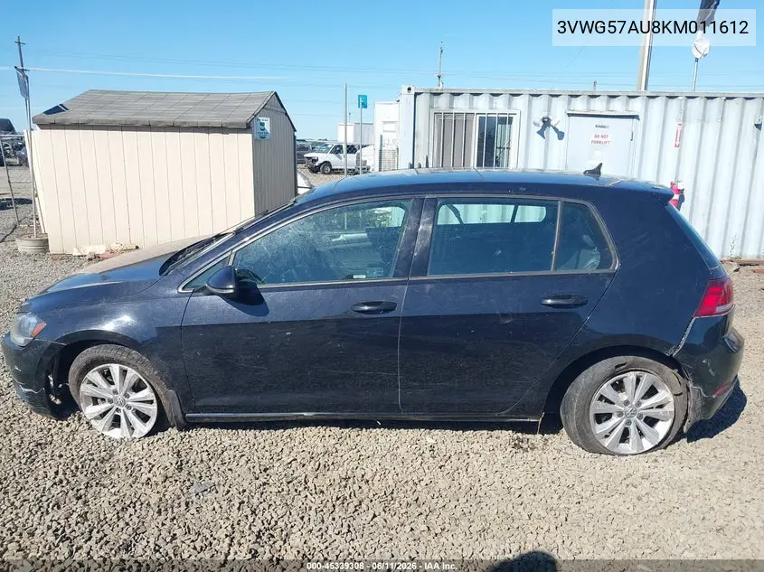 2019 Volkswagen Golf 1.4T S/1.4T Se VIN: 3VWG57AU8KM011612 Lot: 45339308