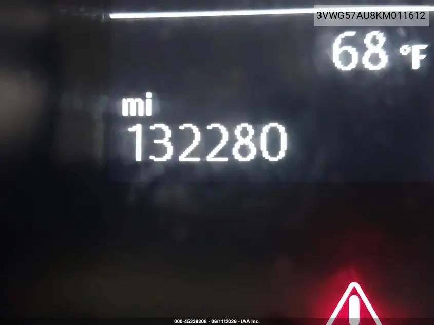 2019 Volkswagen Golf 1.4T S/1.4T Se VIN: 3VWG57AU8KM011612 Lot: 45339308