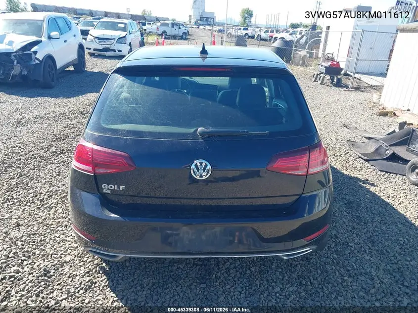 2019 Volkswagen Golf 1.4T S/1.4T Se VIN: 3VWG57AU8KM011612 Lot: 45339308