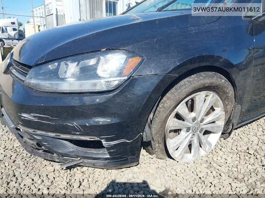 2019 Volkswagen Golf 1.4T S/1.4T Se VIN: 3VWG57AU8KM011612 Lot: 45339308