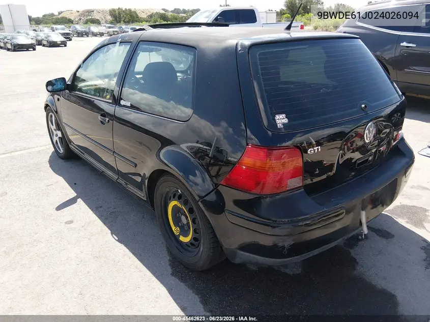 2002 Volkswagen Gti 1.8L VIN: 9BWDE61J024026094 Lot: 45462623