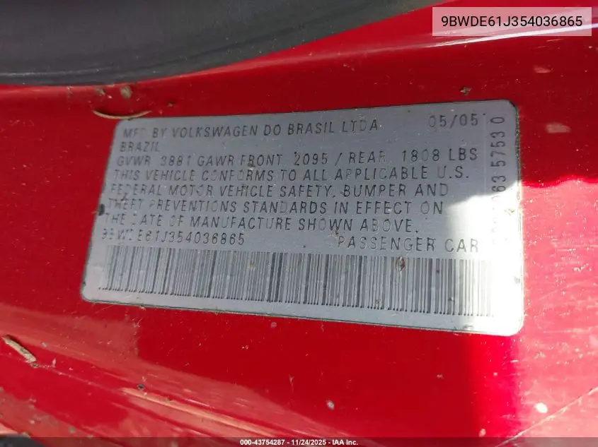 9BWDE61J354036865 2005 Volkswagen Gti 1.8T