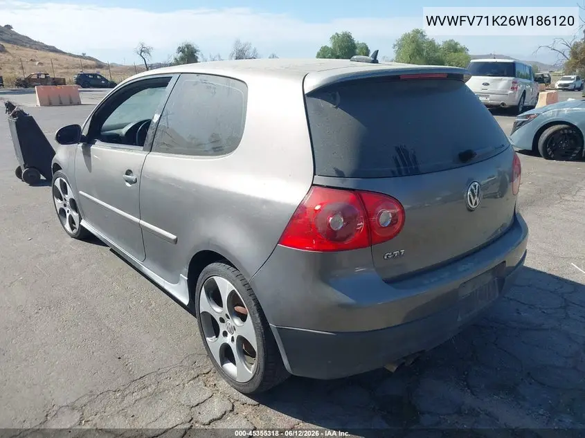 2006 Volkswagen Gti 2-Door VIN: WVWFV71K26W186120 Lot: 45355318