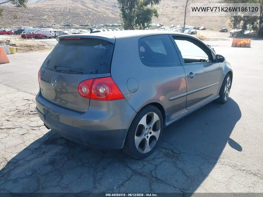 2006 Volkswagen Gti 2-Door VIN: WVWFV71K26W186120 Lot: 45355318