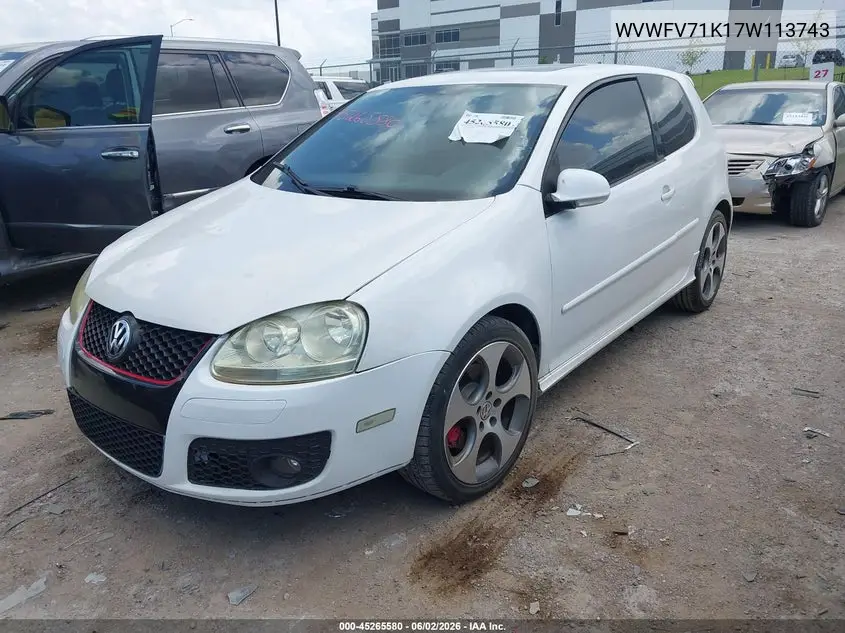 2007 Volkswagen Gti 2-Door VIN: WVWFV71K17W113743 Lot: 45265580