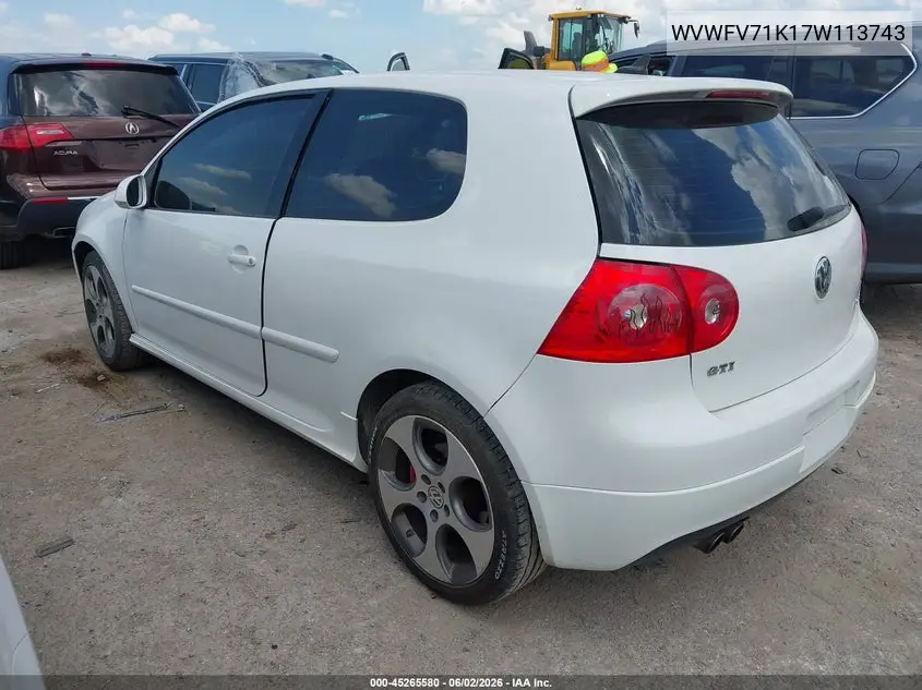 2007 Volkswagen Gti 2-Door VIN: WVWFV71K17W113743 Lot: 45265580