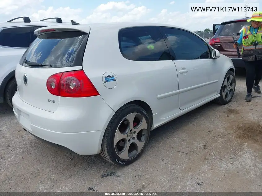 2007 Volkswagen Gti 2-Door VIN: WVWFV71K17W113743 Lot: 45265580