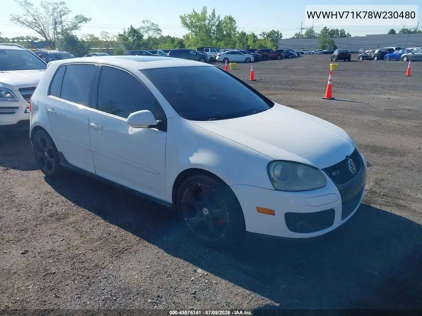 2008 Volkswagen Gti 4-Door VIN: WVWHV71K78W230480 Lot: 45576141