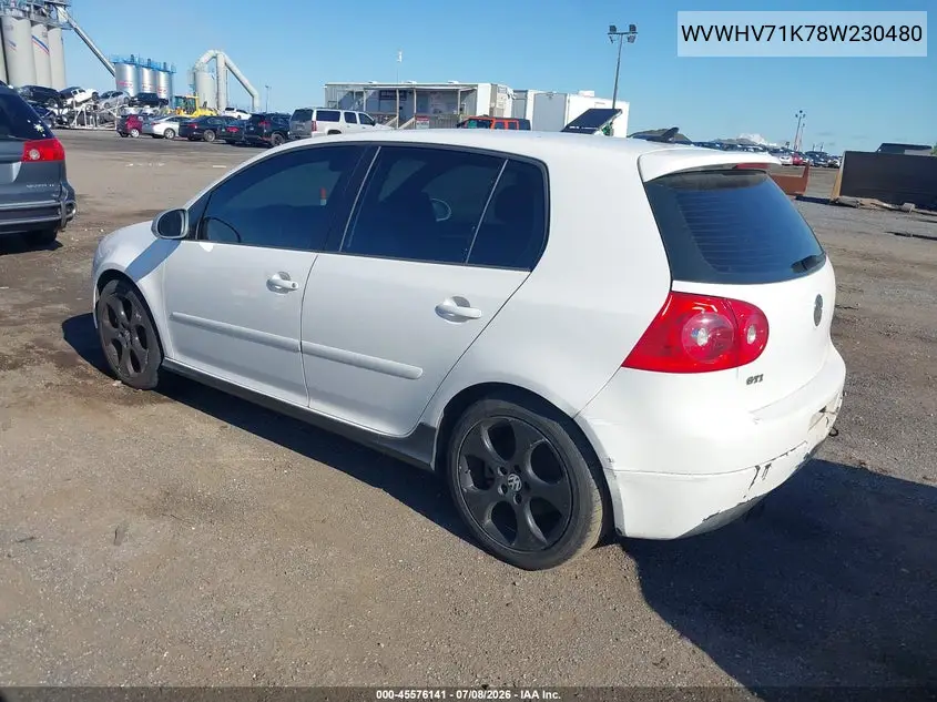 2008 Volkswagen Gti 4-Door VIN: WVWHV71K78W230480 Lot: 45576141