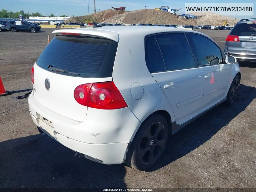 2008 Volkswagen Gti 4-Door VIN: WVWHV71K78W230480 Lot: 45576141