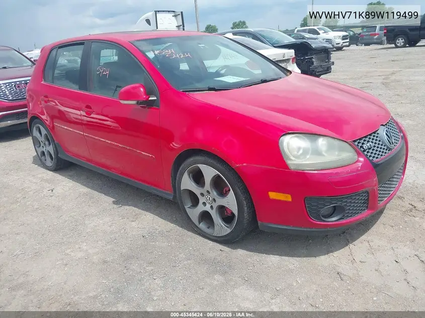 2009 Volkswagen Gti 4-Door VIN: WVWHV71K89W119499 Lot: 45345424