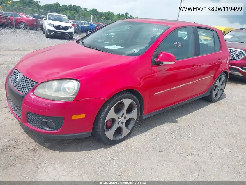 2009 Volkswagen Gti 4-Door VIN: WVWHV71K89W119499 Lot: 45345424