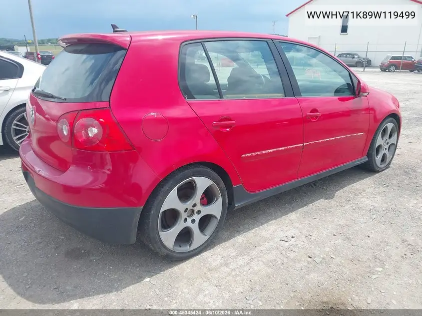 2009 Volkswagen Gti 4-Door VIN: WVWHV71K89W119499 Lot: 45345424