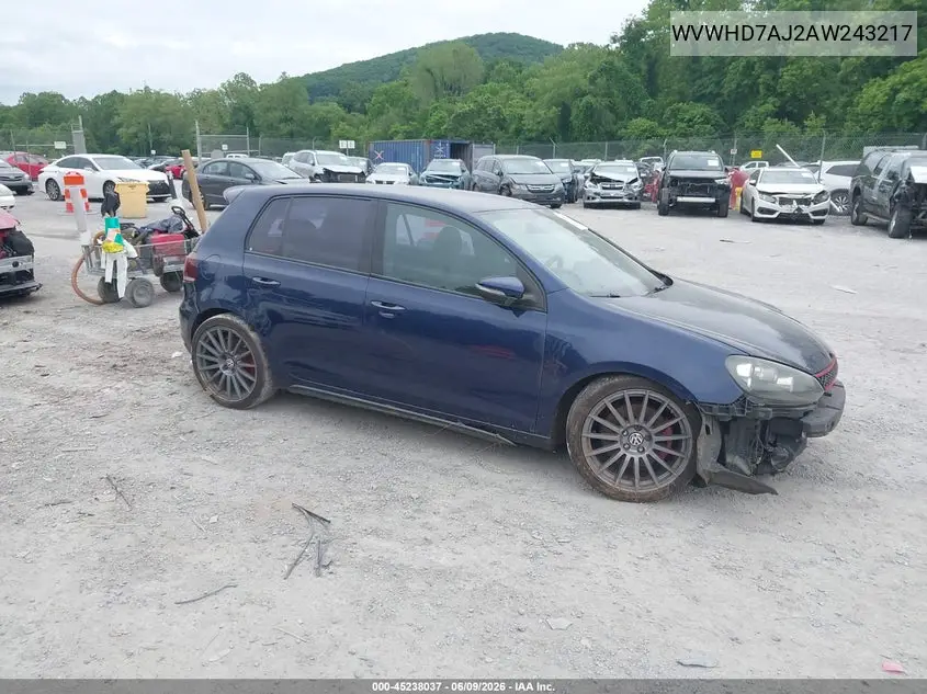 2010 Volkswagen Gti 4-Door VIN: WVWHD7AJ2AW243217 Lot: 45238037