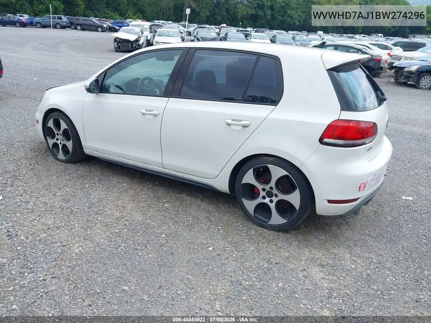 2011 Volkswagen Gti 4-Door Autobahn VIN: WVWHD7AJ1BW274296 Lot: 45455922