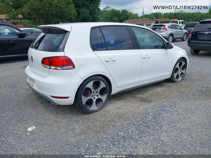 2011 Volkswagen Gti 4-Door Autobahn VIN: WVWHD7AJ1BW274296 Lot: 45455922