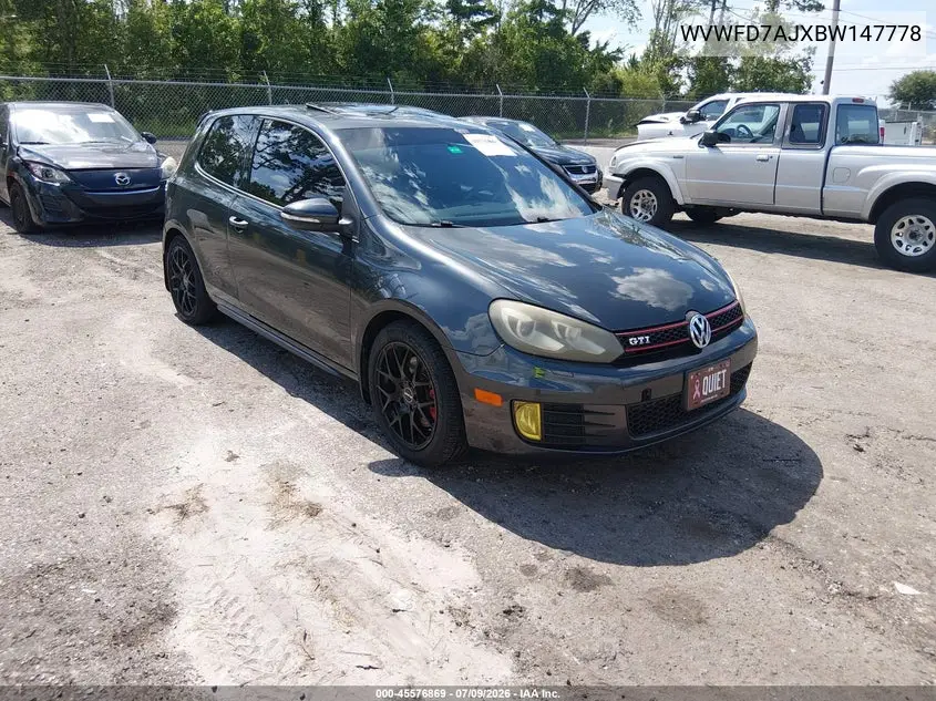 2011 Volkswagen Gti 2-Door VIN: WVWFD7AJXBW147778 Lot: 45576869