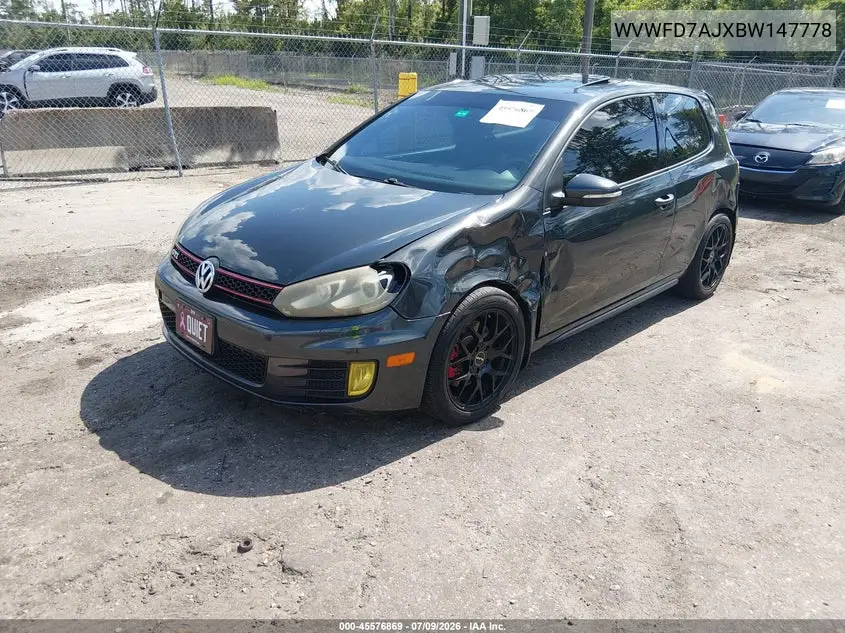 2011 Volkswagen Gti 2-Door VIN: WVWFD7AJXBW147778 Lot: 45576869