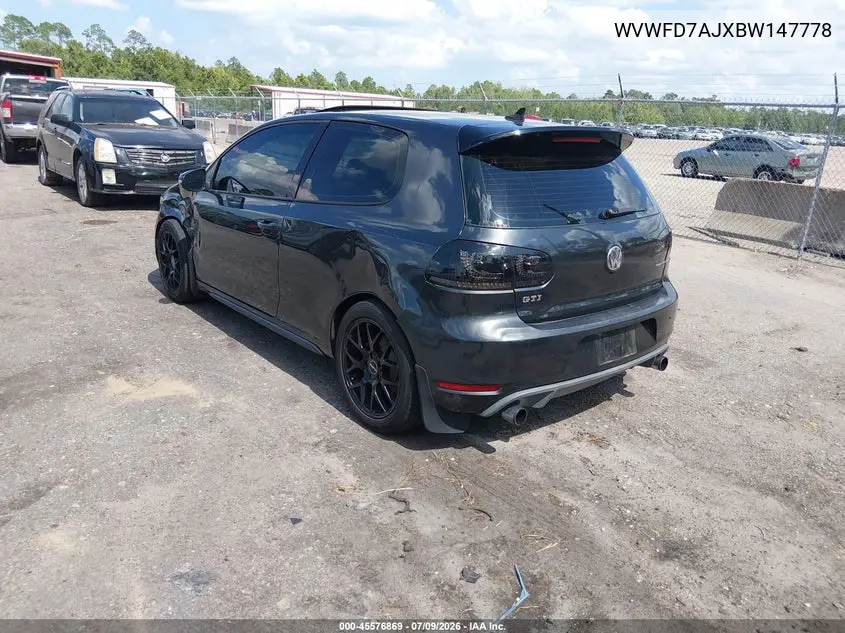 2011 Volkswagen Gti 2-Door VIN: WVWFD7AJXBW147778 Lot: 45576869