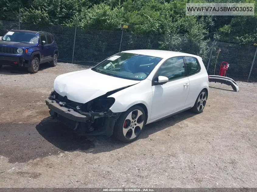 2011 Volkswagen Gti 2-Door/2-Door Autobahn VIN: WVWFV7AJ5BW003052 Lot: 45581692