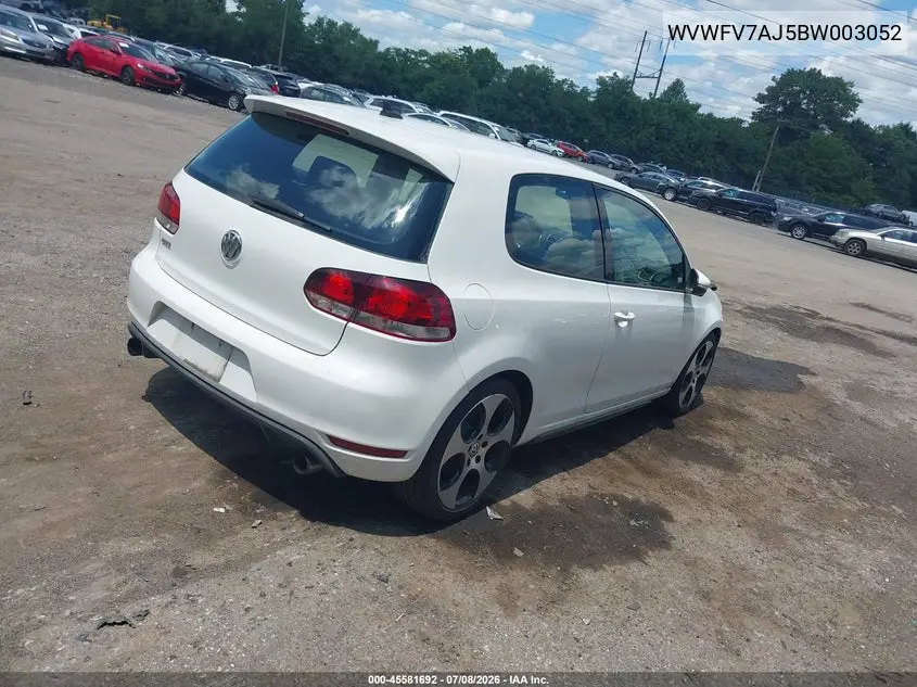2011 Volkswagen Gti 2-Door/2-Door Autobahn VIN: WVWFV7AJ5BW003052 Lot: 45581692