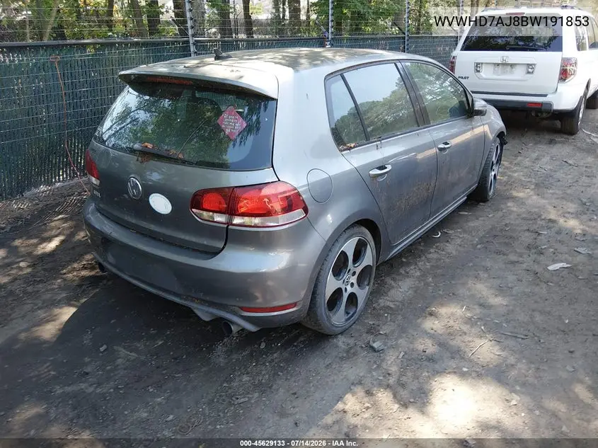 2011 Volkswagen Gti 4-Door VIN: WVWHD7AJ8BW191853 Lot: 45629133