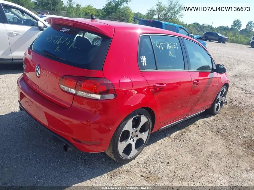 2012 Volkswagen Gti 4-Door VIN: WVWHD7AJ4CW136673 Lot: 45576721