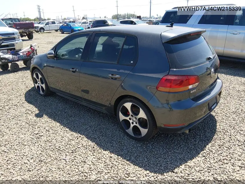 2012 Volkswagen Gti 4-Door VIN: WVWHD7AJ4CW215339 Lot: 45579824