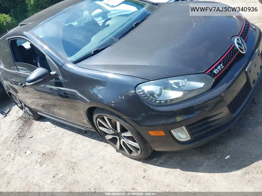 2012 Volkswagen Gti 2-Door Autobahn VIN: WVWFV7AJ5CW340936 Lot: 45588137
