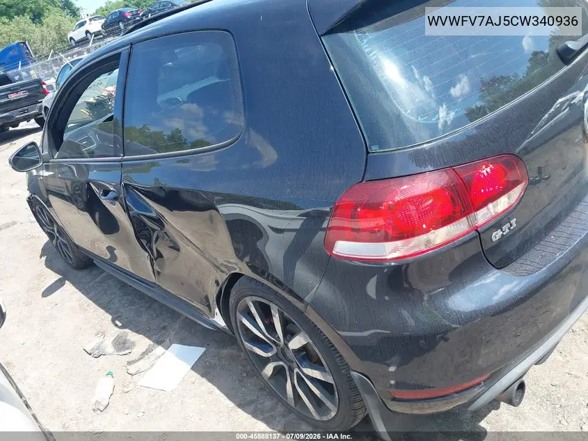 2012 Volkswagen Gti 2-Door Autobahn VIN: WVWFV7AJ5CW340936 Lot: 45588137