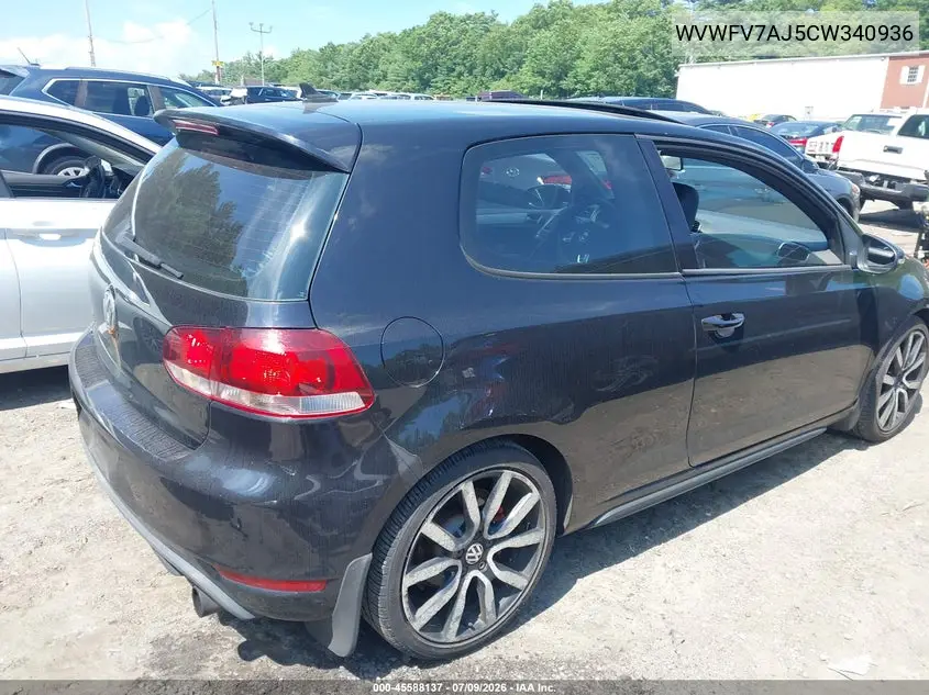 2012 Volkswagen Gti 2-Door Autobahn VIN: WVWFV7AJ5CW340936 Lot: 45588137