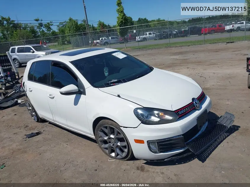 2013 Volkswagen Gti Drivers Edition VIN: WVWGD7AJ5DW137215 Lot: 45265320