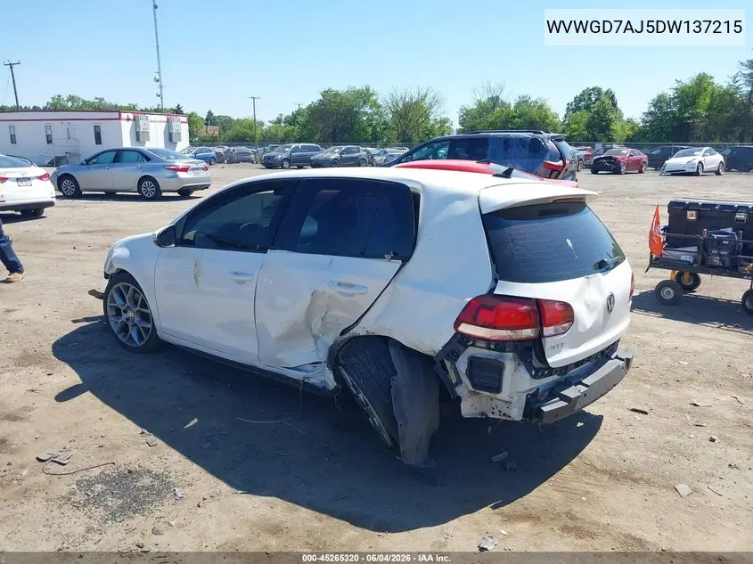 2013 Volkswagen Gti Drivers Edition VIN: WVWGD7AJ5DW137215 Lot: 45265320