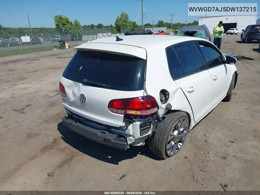 2013 Volkswagen Gti Drivers Edition VIN: WVWGD7AJ5DW137215 Lot: 45265320
